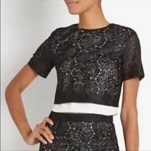 A.L.C. Women's Thompson Black Silk Floral Lace Overlay Crop Top